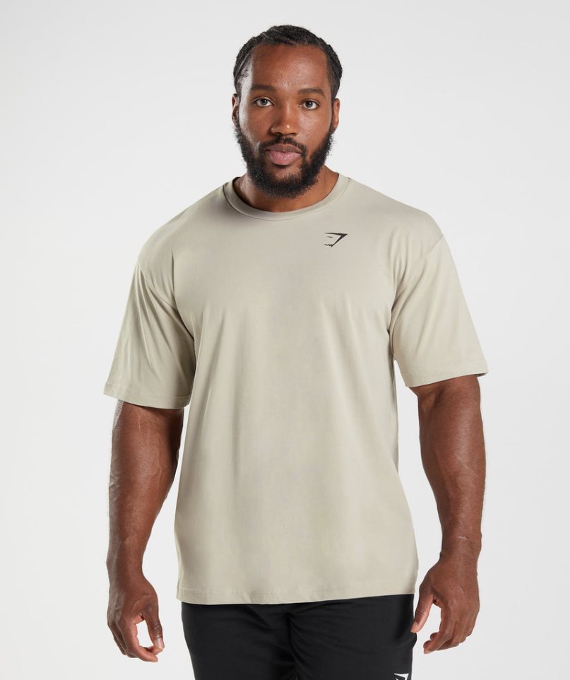 Men\'s Gymshark Essential Oversized T-Shirts Beige | NZ 9EHAVI